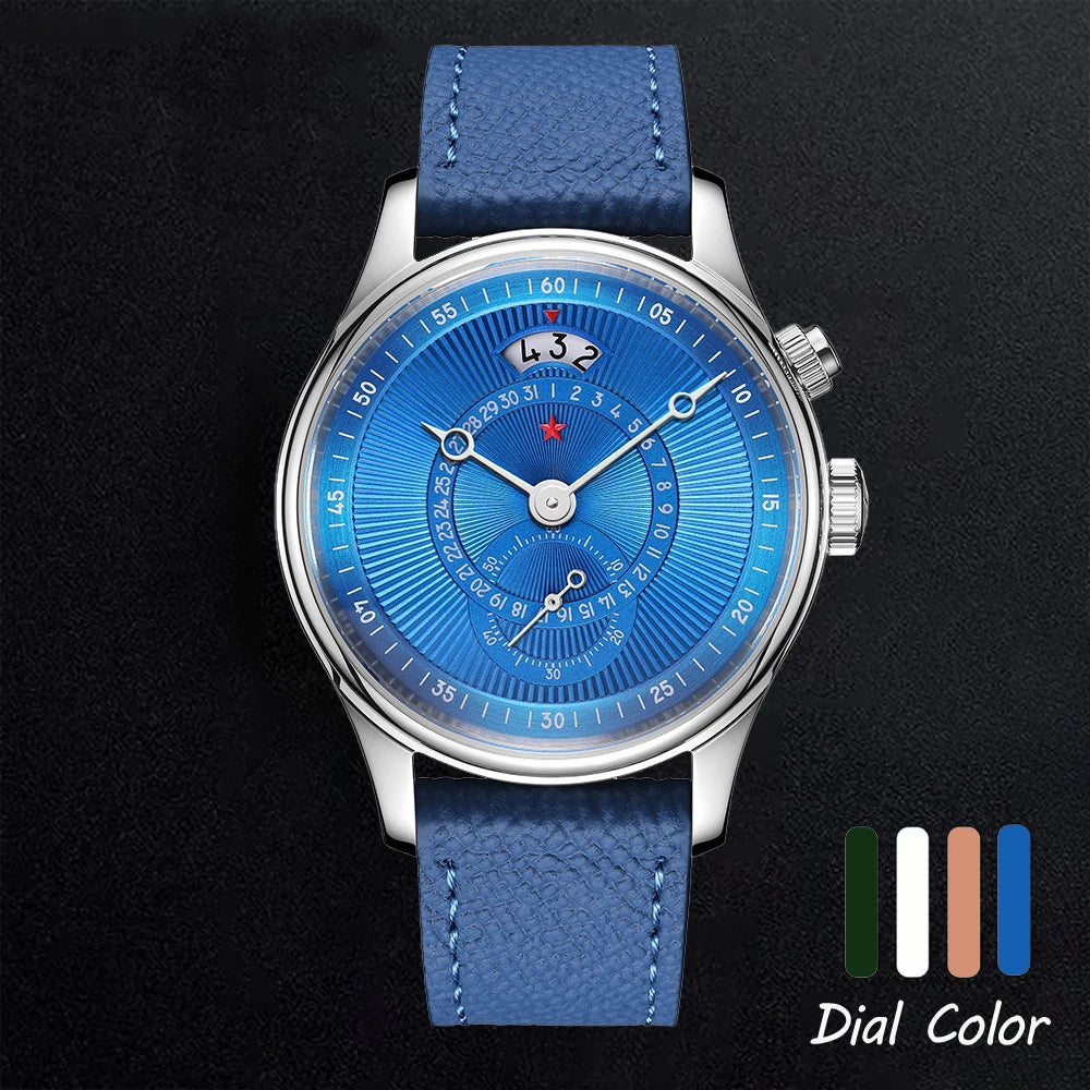 Red Star 40mm Premium Men's Watch with Seagull ST1716 Movement 3ATM Waterproof Calendar Automatic Mechanical Watch for Men