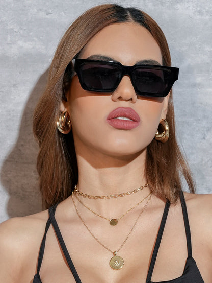 Ruiao 2026 fashion black small rectangular thick frame sunglasses for men and women rectangular summer wear shades
