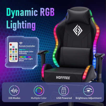 Silla gaming LED para niños de 8-15 años, silla gamer ajustable con iluminación LED, reposapiés y soporte lumbar, silla ergonómica para PC
