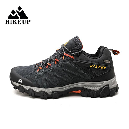 HIKEUP High Quality Leather Hiking Shoes Durable Outdoor Sport Men Trekking Leather Shoes Lace-Up Climbing Hunting Sneakers