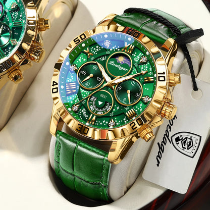 Reloj de pulsera de lujo POEDAGAR para hombre: cronógrafo deportivo, resistente al agua y luminiscente, con correa de piel y mecanismo de cuarzo