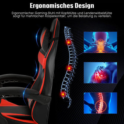 Ergonomic Gaming Chair Heavy Duty Office Desk Chair with Adjustable Backrest, Lumbar Support, Cushioned Seat, PU Leather Computer Chair