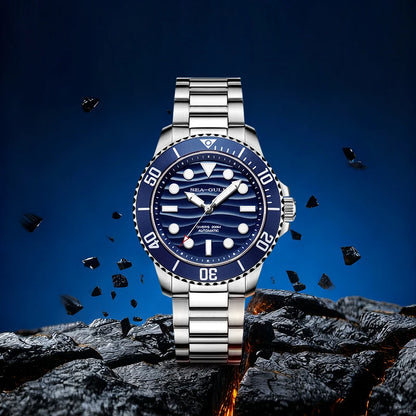 Seagull Ocean Series Automatic Man Mechanical Wristwatches Wave Dial Calendar 200m Waterproof Luminous Diving Watch reloj  6203