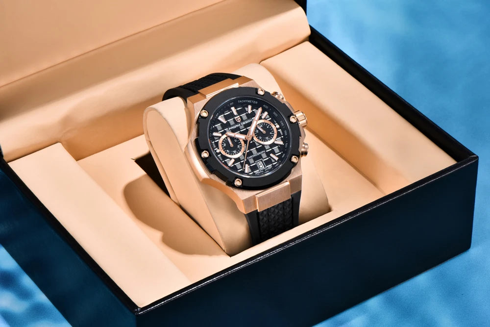Montres à quartz pour hommes PAGANI DESIGN– Chronographe sportif de luxe, étanche, doté d'aiguilles luminescentes et d'un verre saphir avec traitement antireflet