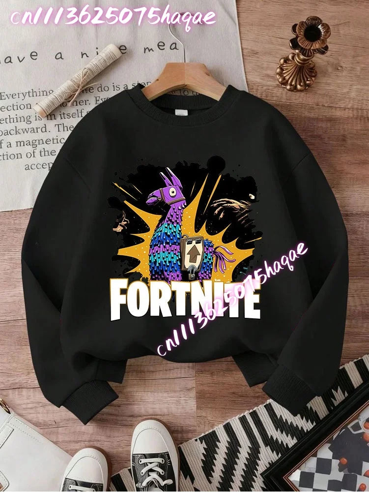 Sweatshirt pullover FORTNITED de manga comprida para criança, estilo streetwear para menina, menino e bebé, top de moda anime infantil, presente