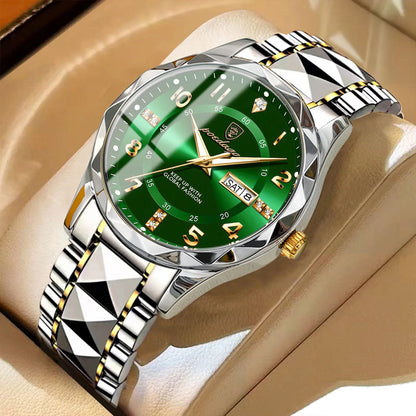 Montre homme POEDAGAR Fashion Luxury, étanche, lumineuse, à quartz, bracelet en acier inoxydable, date et jour de la semaine, style décontracté.