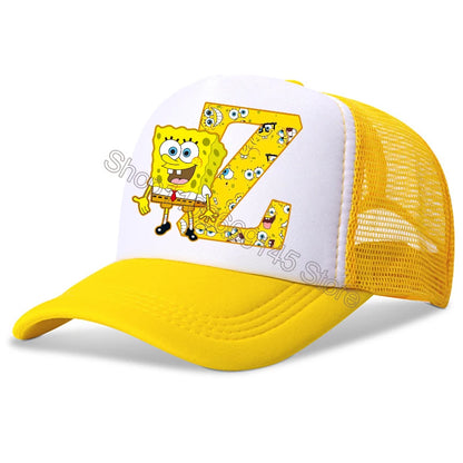 New Spongebob Children Baseball Caps Kawaii Cartoon Letter Printed Hat Kids Casual Sun Hat Adjustable Peaked Cap Birthday Gifts