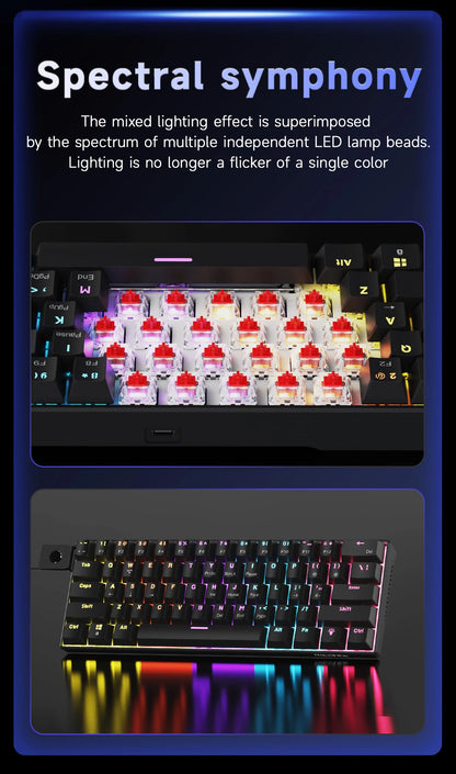 Ajazz NK61 Wired Mechanical Gaming Keyboard 61 Keys RGB Hot-Swap Mixed Color Red Switch Compatible with Win/Mac for Gamers