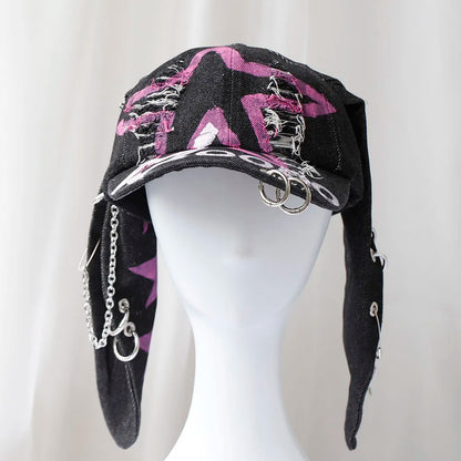 new fashion Girl New Jeans Long Rabbit Ears Cowboy Baseball Hat Wash Graffiti Hip Hop Cap Women Men Party Team Baseball Cap
