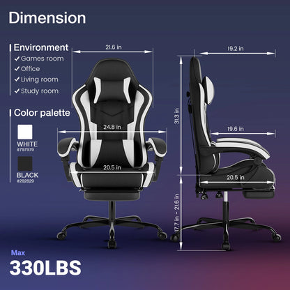 WOTSTA Ergonomic Racing Gaming Chair with Headrest and Lumbar Support Adjustable Swivel Office Chair for Computer Living Room
