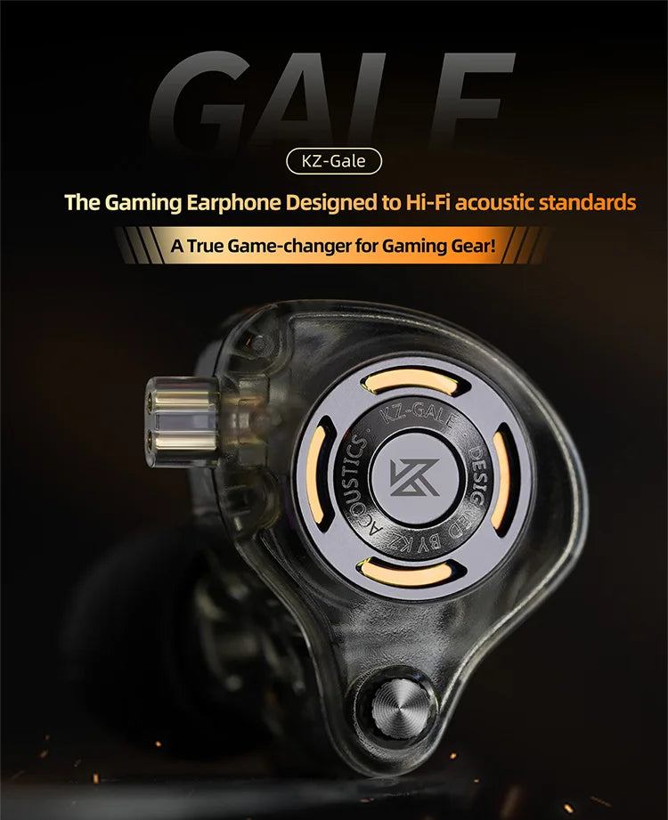 Auriculares IEM Gaming KZ Gale – Monitores In-Ear HiFi com driver superlinear e cabo de 2 pinos destacável banhado a prata