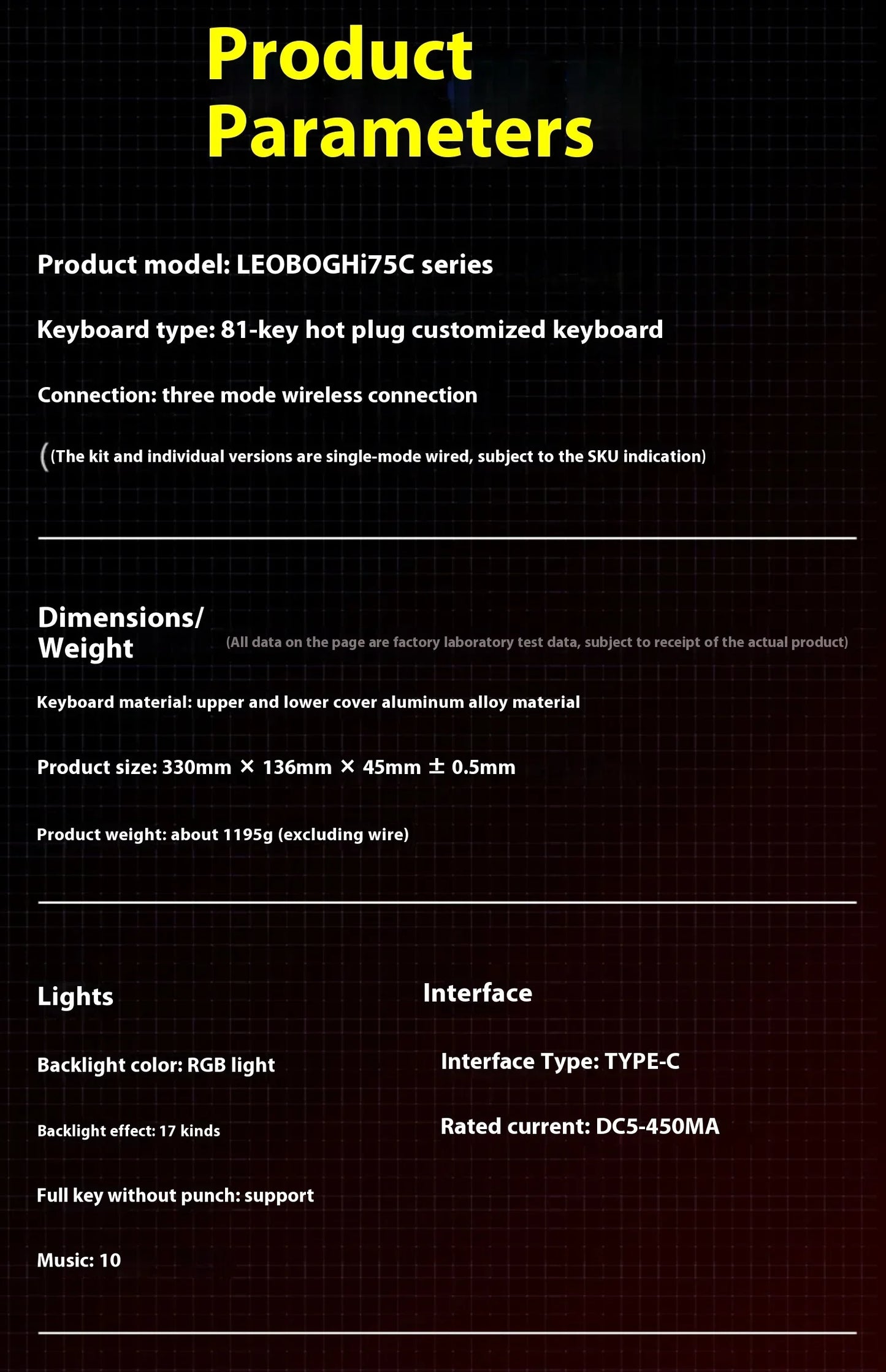Kit de Teclado Mecânico LEOBOG Hi75C 3 Modos/Com Fio Hot-Swap com Botão Rotativo RGB, Liga de Alumínio, Montagem Gasket, Kit de Teclado Hi75C Personalizado para PC, Presente
