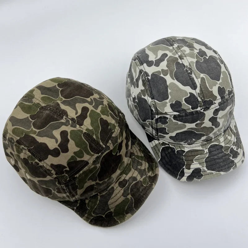 American Retro Camouflage 5-Panel Baseball Cap Female Functional Wind Korean Wide-brimmed Sports Fashion Hip-hop Couple Cap