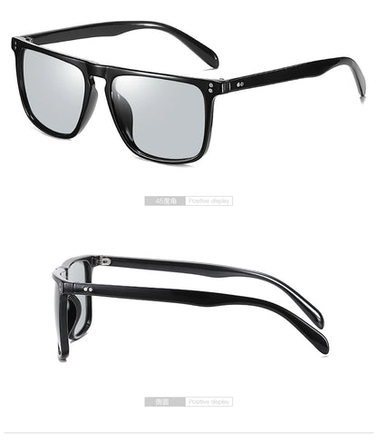 Brand Rivet Square Photochromic Sunglasses Men Polarized Women Driving Sun Glasses Day Night Vision Anti-Glare zonnebril heren
