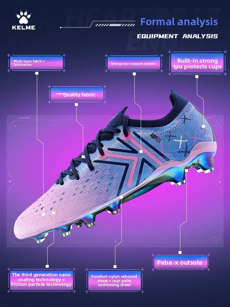 KELME FG profesionalūs futbolo bateliai su ilgais dygliais natūraliai žolei, profesionalioms rungtynėms, neslystantys futbolo bateliai patalpoms