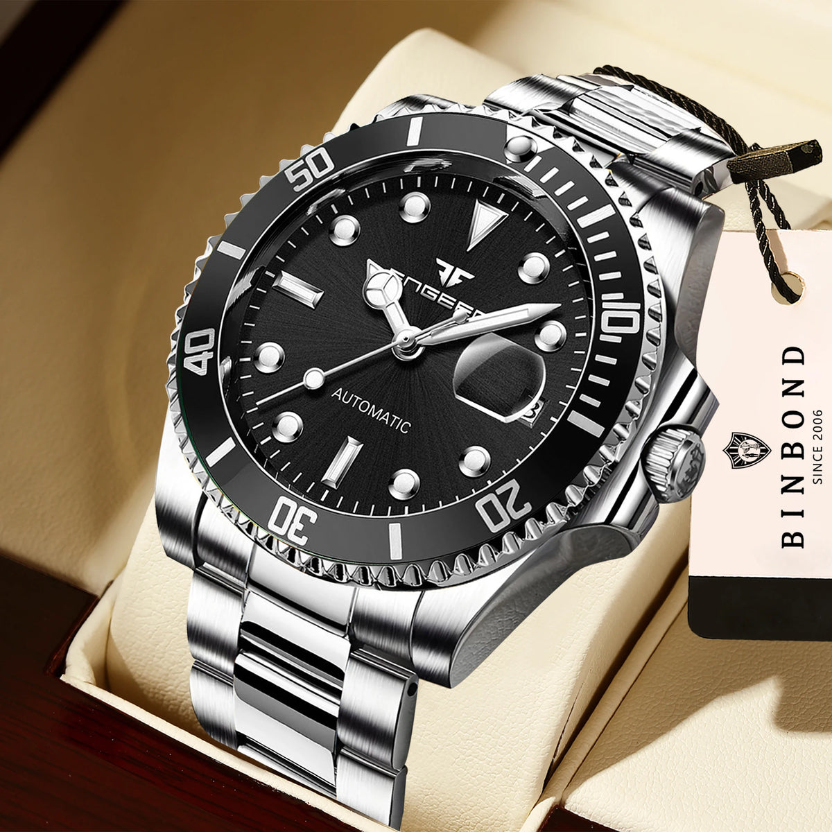 Relojes de pulsera mecánicos BINBOND para hombre, de lujo, luminiscentes, herméticos, automáticos, con tourbillon y esqueletizados