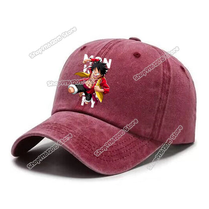 One Piece Men Washed Baseball Cap Unisex Retro Hip-hop Peak Caps Anime Luffy Male Outdoor Trucker Hat Travel Sunscreen Sunhat