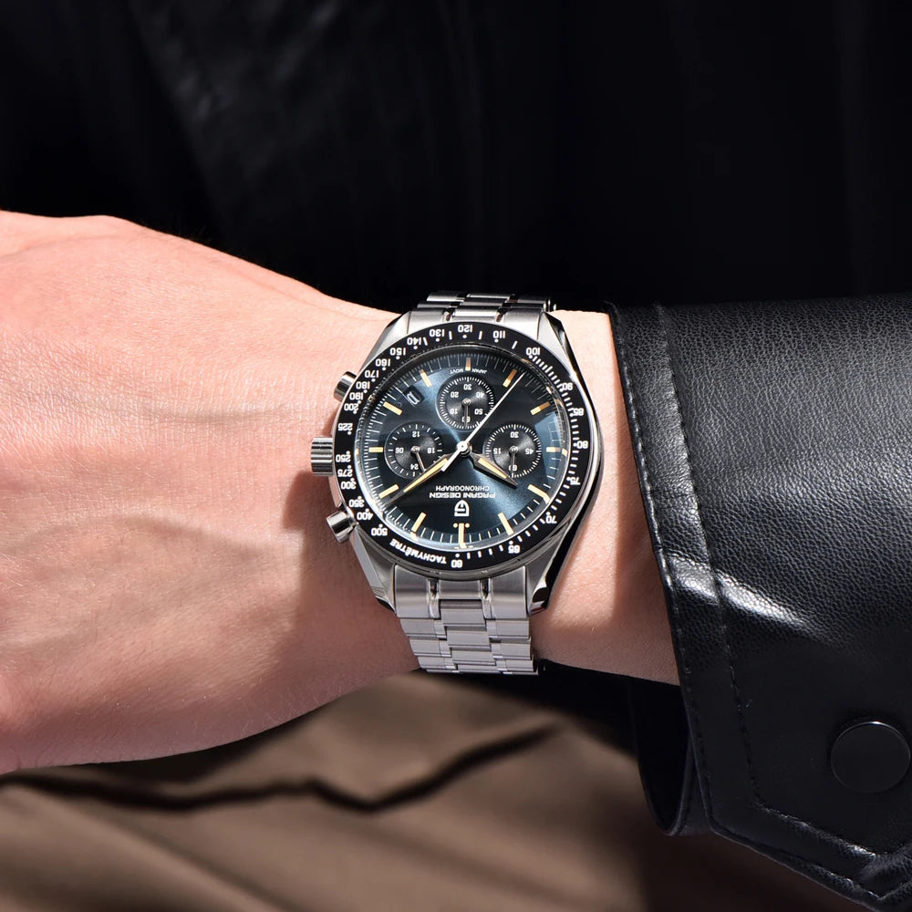 PAGANI DESIGN ‘New Moon’ Men’s Watch – Luxury quartz watch, chronograph, sapphire crystal with anti-reflective coating, ceramic bezel, luminescent hands