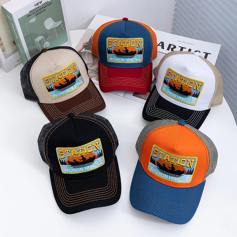 New Style Summer Fishing Cap Breathable Mesh Trucker Hat Men Women Fisherman Embroidered Design Snapback Hat Outdoor Fishing