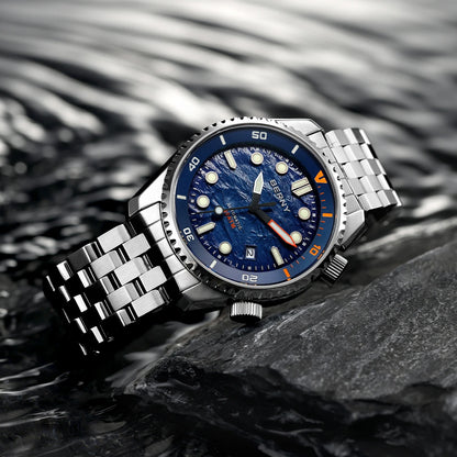 BERNY Automatic Diver Watch for Men Top Luxury Sapphire 316L Steel Blue Dial 200M Waterproof Mechanical Diving Men's Watches