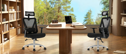 Durrafy Ergonomic Office Chair with Headrest & Armrests, Adjustable Swivel Desk Chair, 90°-130° Reclining Executive Mesh Chair for Home Office