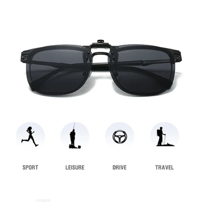VIVIBEE Flip Up Clip On Sunglasses Fishing Polarized Men 47mm Clips For Eyeglasses Square UV400 Outdoor Driving Shades