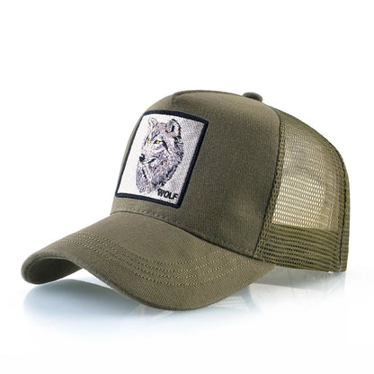 Модна бейзболна шапка с бродерия „Вълк“, Snapback, хип-хоп, Trucker, за мъже и жени, за външни дейности, дишаща шапка с козирка