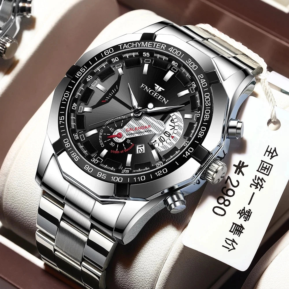 Montre-bracelet pour homme, style militaire, décontracté ou sportif, à quartz, de marque prestigieuse, en acier intégral, étanche