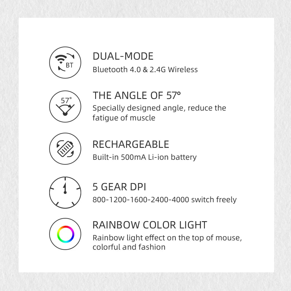 Delux  Ergonomic Vertical Mouse Rechargeable Wireless RGB Mouse Bluetooth 2.4G  4000DPI Gaming Silent Mice For Laptop PC