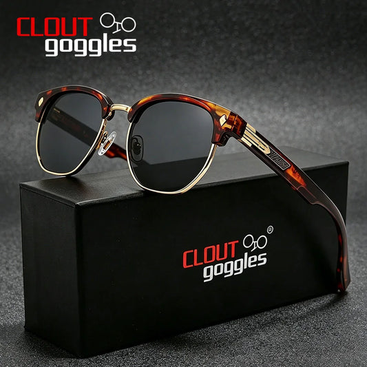 CLOUT GOGGLES Business Sunglasses Male Female Metal Polygon Rivet Half Frame Outdoor Driving Ultraviolet Protection Sun Glasses