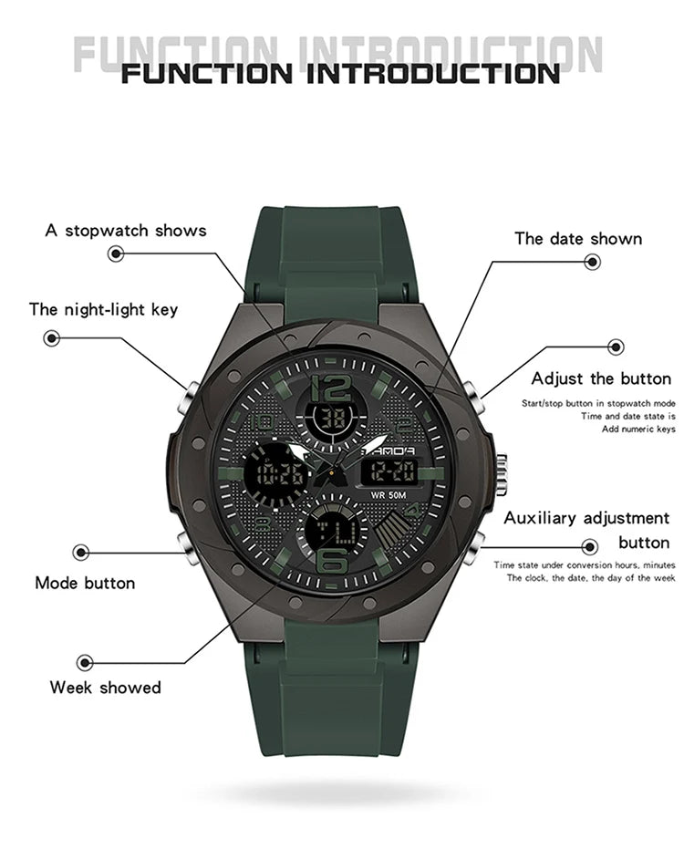SANDA Top Brand New Lady Luxury Ms LED Digital Sport Watch Leisure Fashion Quartz Watch Women Girl Military 50M Waterproof Watch