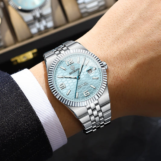 Montre-bracelet à quartz de luxe BINBOND, lumineuse, étanche, date automatique, pour homme, en acier, style business, sport, mode et décontracté.