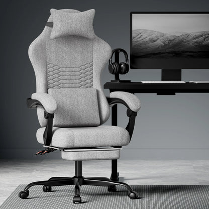 Dark Gray Fabric Gaming Chair Ergonomic Racing Office Chair with Massage, Footrest, Adjustable Headrest & Lumbar Support for PC Gaming