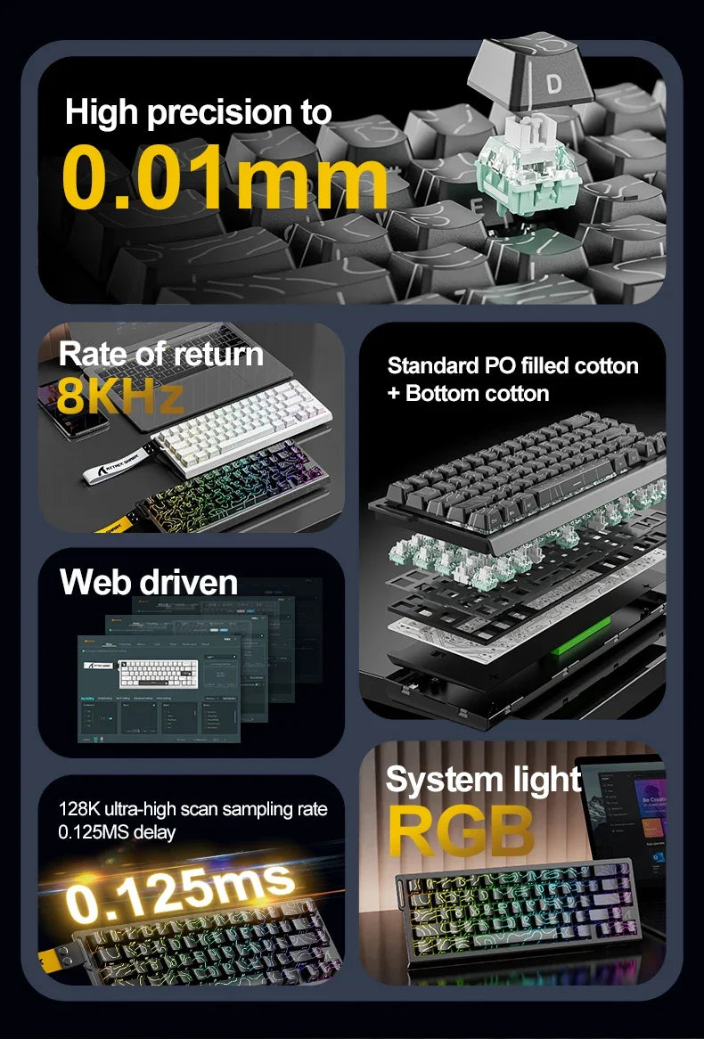 Attack Shark X68HE Gaming Keyboard Wired 8K Polling Hall Effect Magnetic Switch Rapid Trigger SOCD/RS Low Latency Pro Gaming