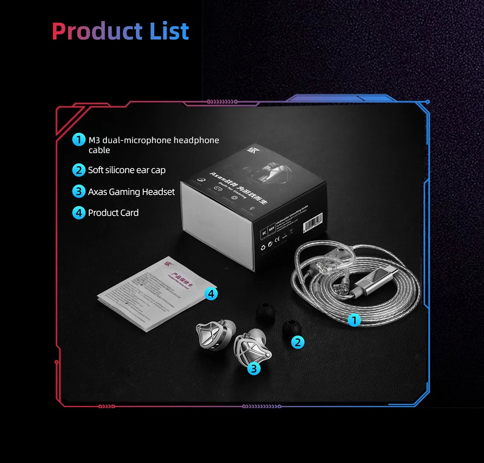KZ Axas Gaming Earbuds Wired IEM HiFi Bass Headphones with Microphone, FPS Gaming Earphones, KZ Axas In-Ear Monitor Earbuds for PC Mobile & Console Gaming