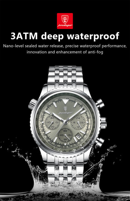 POEDAGAR Fashion Men's Quartz Watch Stainless Steel Waterproof Luminous Man Watch Chronograph Date Multifunction Watches For Men