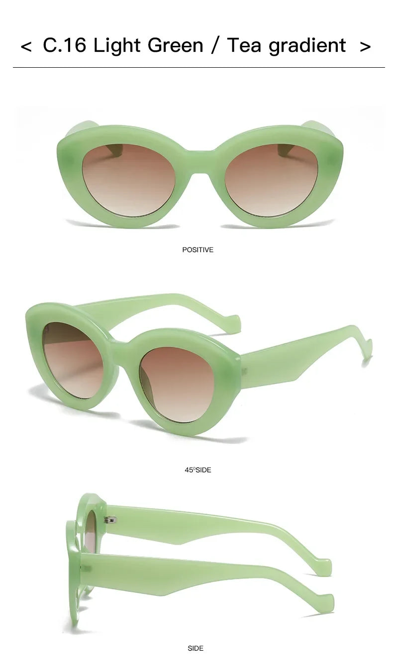 JNPCXI Ins Popular Fashion Oversized Cat Eye Women Sunglasses Green Stripes Retro Shades UV400 Men Trending Oval Sun Glasses