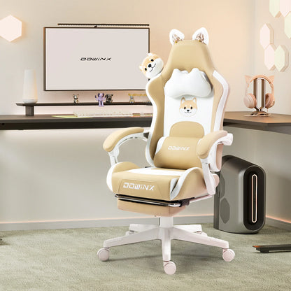 Niedlicher Gaming-Stuhl mit Katzenohren, Fußstütze, pinker Kawaii-Computerstuhl, ergonomischer Gamer-Sitz mit hoher Rückenlehne und Lendenstütze in Katzenpfotenform