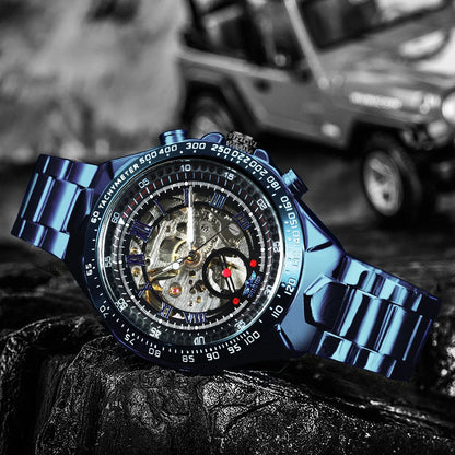 Reloj automático para hombre WINNER: modelo esqueleto transparente, agujas luminiscentes, correa de acero inoxidable, reloj mecánico de marca de lujo