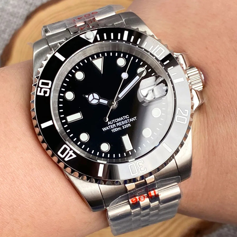 Reloj automático para hombre Miyota8215 resistente al agua 200m, reloj de buceo 40mm, movimiento mecánico, luminoso, correa Jubilee y hebilla Glide Lock