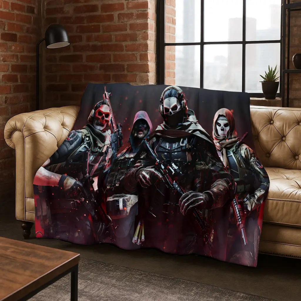 Classic Game Call of Duty Ghost Simon Cartoon Art Flannel Blanket,Cozy Soft Throw Blanket for Home Bedroom Bed Sofa Cover Kid