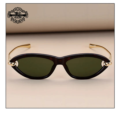 Trendy Luxury Brands Women's Cat Eye Tortoiseshell Sunglasses UV400 Oval Glasses For Woman Fashion Designer Classical Glasses