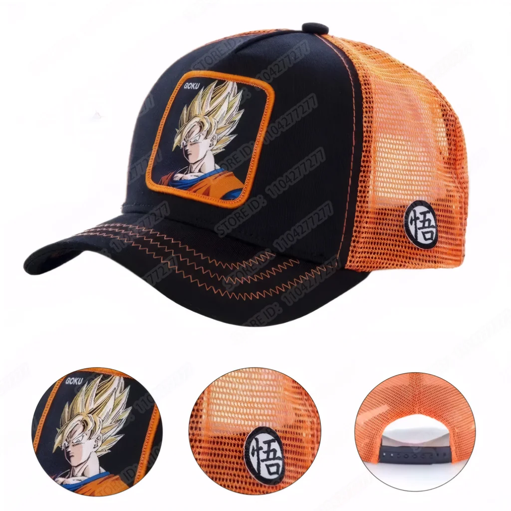 Son Goku Cap Baseball Cap Summer Travel Peaked Cap Men's Embroidery Hip-Hop Sun Visor Adjustable Trucker Mesh Cap