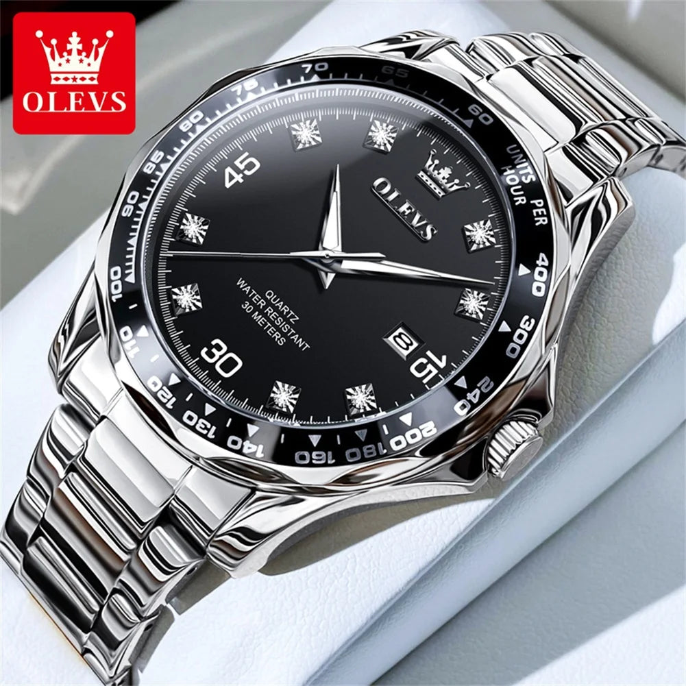 OLEVS 9988 Quartz Watch for Men Waterproof Anti-scratch Auto Date Diving Wristwatch Men Original Brand Luxury Diamond Man Watch