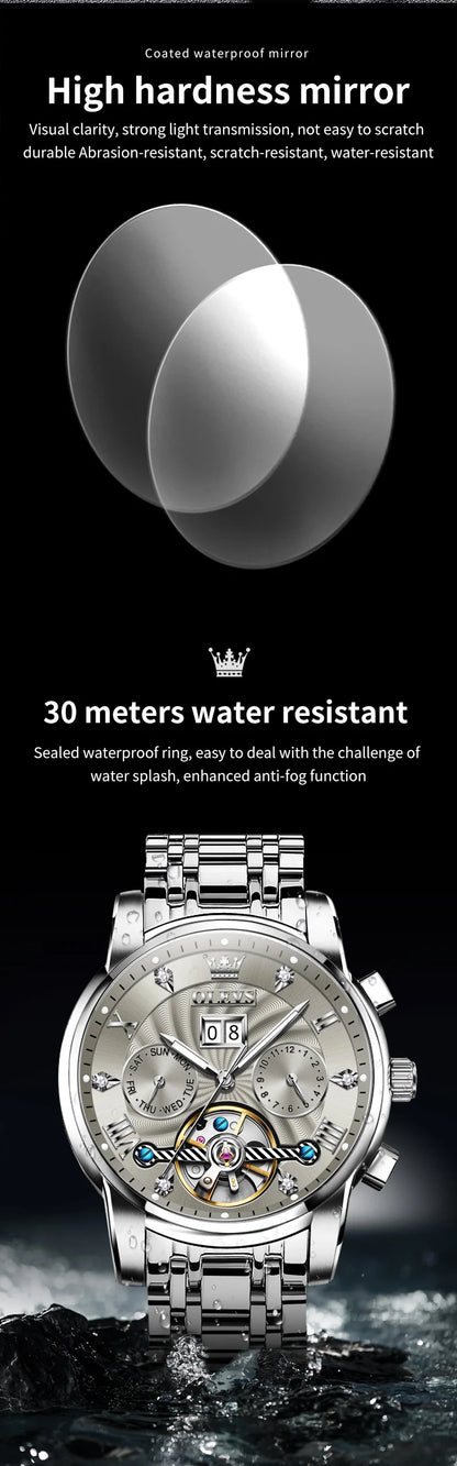 OLEVS Men's Watches 9910 Luxury Fashion Original Automatic Mechanical Watch for Man Waterproof Luminous Hollowed Out Movement