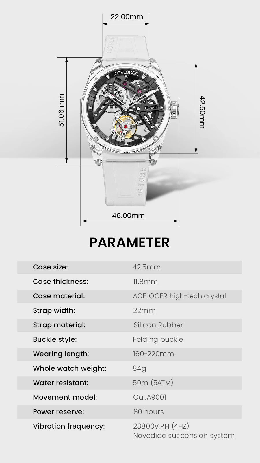 AGELOCER Limited Edition „Ice Never Melts“ Luxuriöse mechanische Handaufzugsuhr mit Free-sprung Crystal Tourbillon