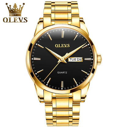 Montre pour homme OLEVS – Montre-bracelet à quartz en acier inoxydable, étanche, dorée, élégante et lumineuse, accessoire de luxe pour hommes