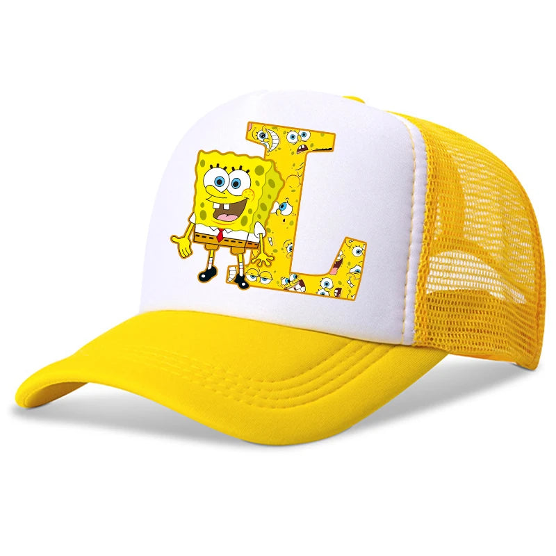 New Spongebob Children Baseball Caps Kawaii Cartoon Letter Printed Hat Kids Casual Sun Hat Adjustable Peaked Cap Birthday Gifts