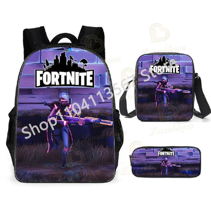 Fortnite Kids 3pcs Backpack Set Women Backpacks Office Stationary for Teenage Girls Boys Laptop Backpack Casual Travel Rucksack