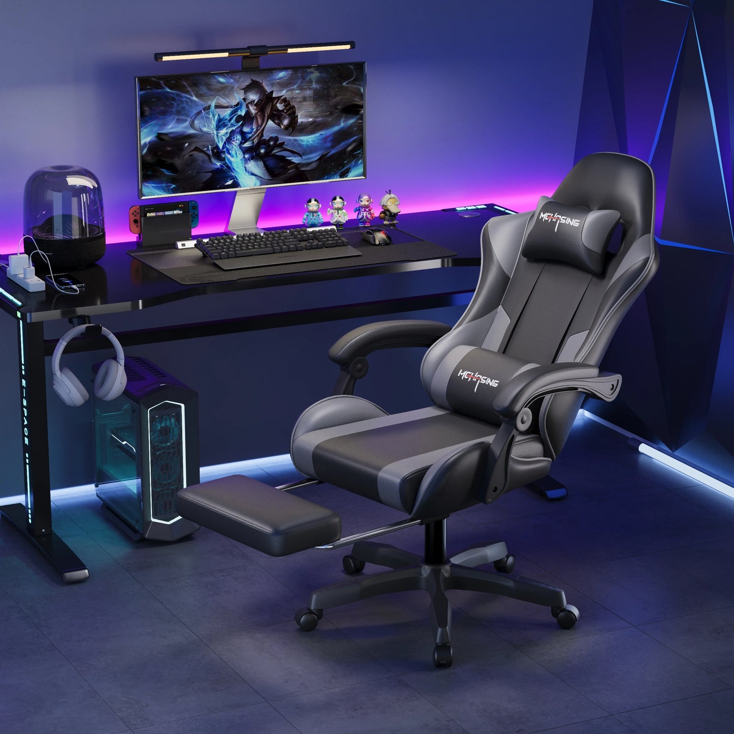 Cadeira Gaming Ergonómica de Design Moderno Giratória para Escritório e Casa, Cadeira E-sport com Rodas, Estilo Rotativo, para Computador